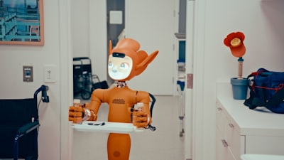 This android is ready to bring you a toothbrush