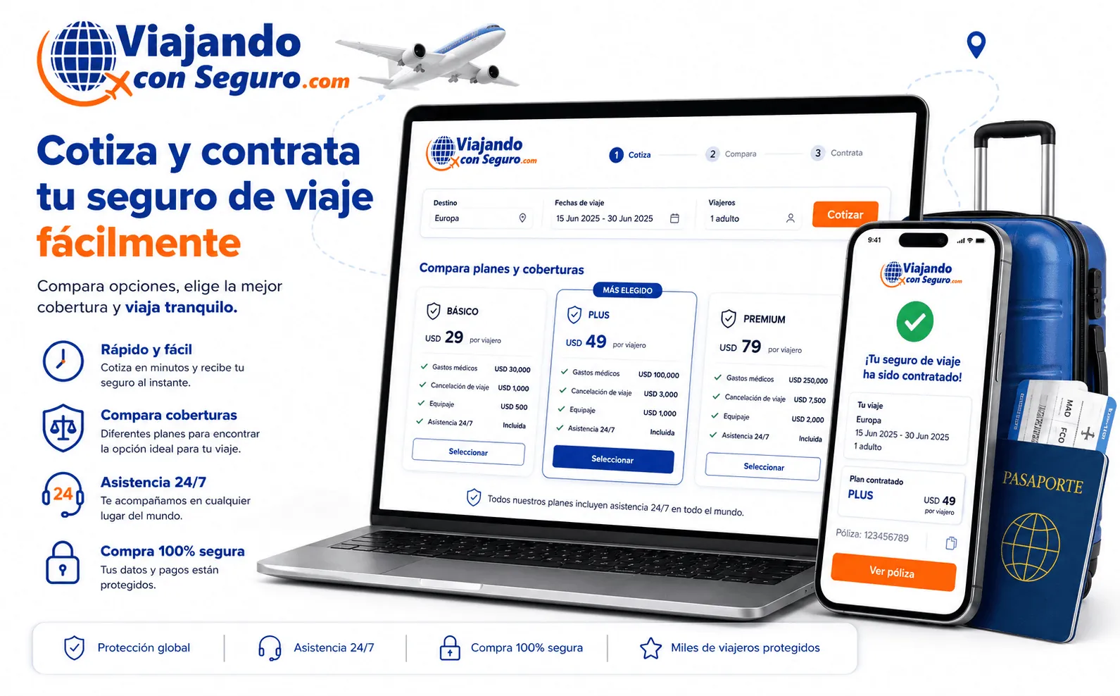 Viajando con Seguro — Portal y aplicación para contratar seguros de viaje en tres pasos — Galería 1