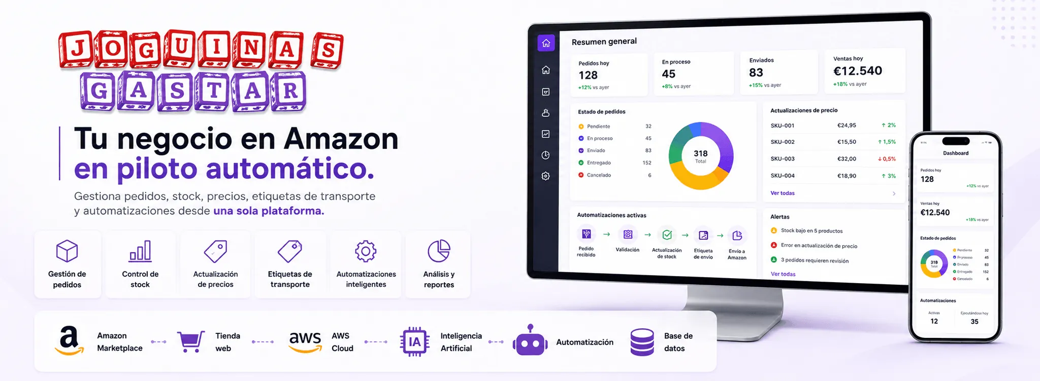 Joguinas Gastar — Plataforma de automatización para ventas, precios y logística en Amazon — Galería