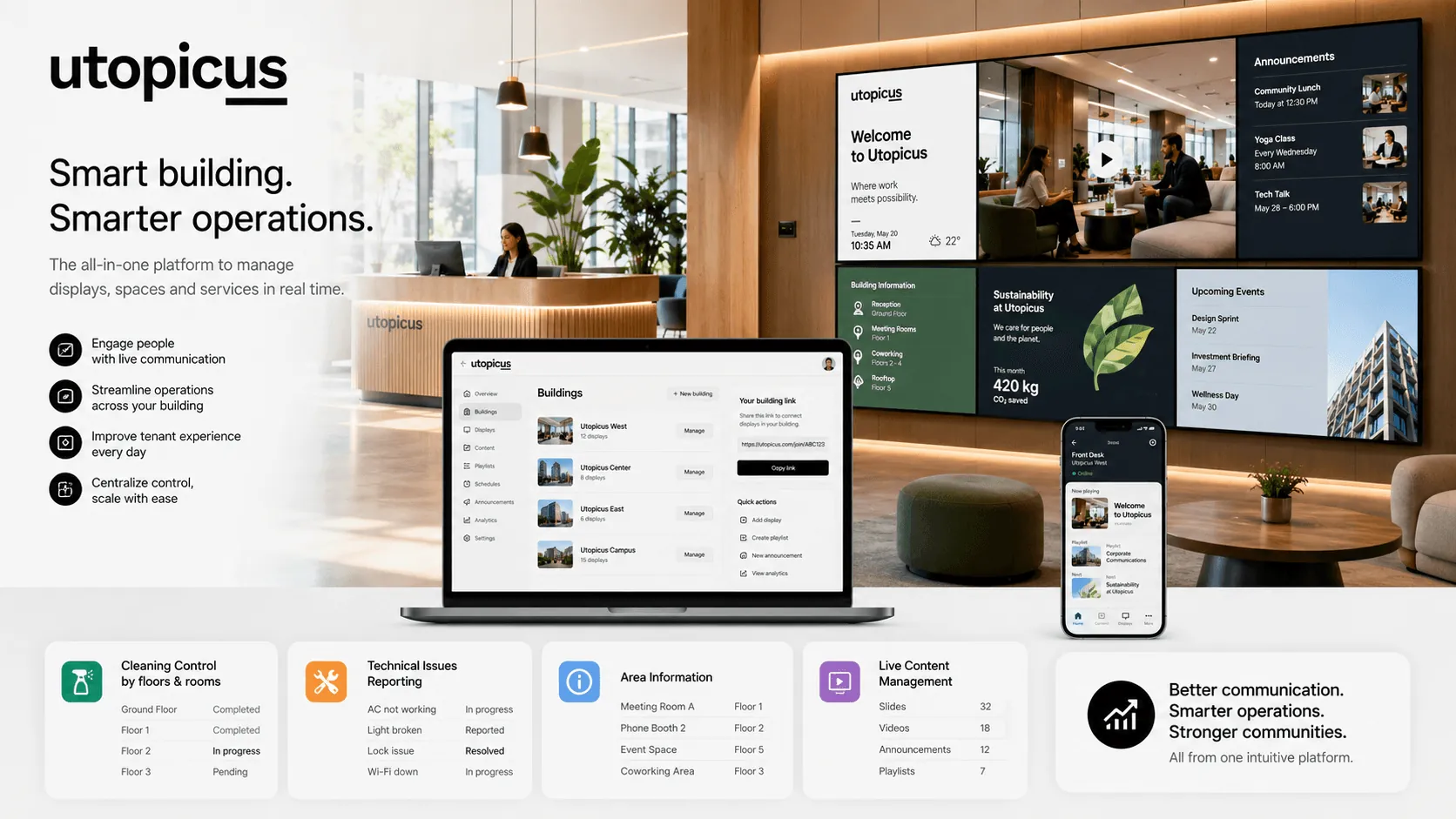Utopicus- Plataforma de gestión informacional y pantallas multimedia para edificios inteligentes