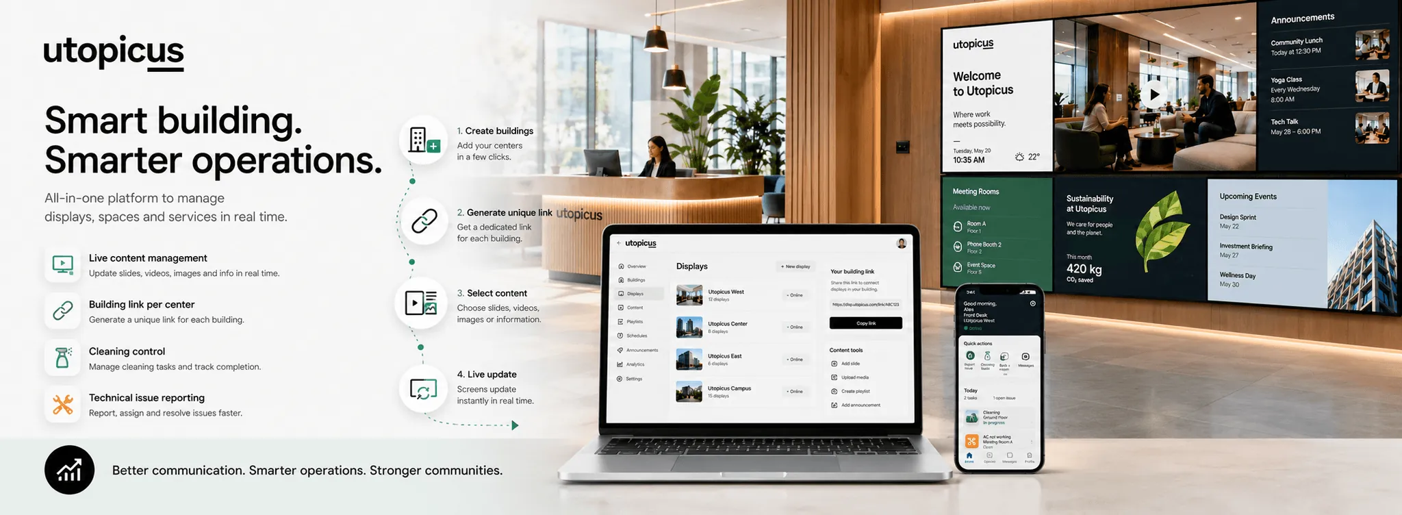 Utopicus- Plataforma de gestión informacional y pantallas multimedia para edificios inteligentes — Galería