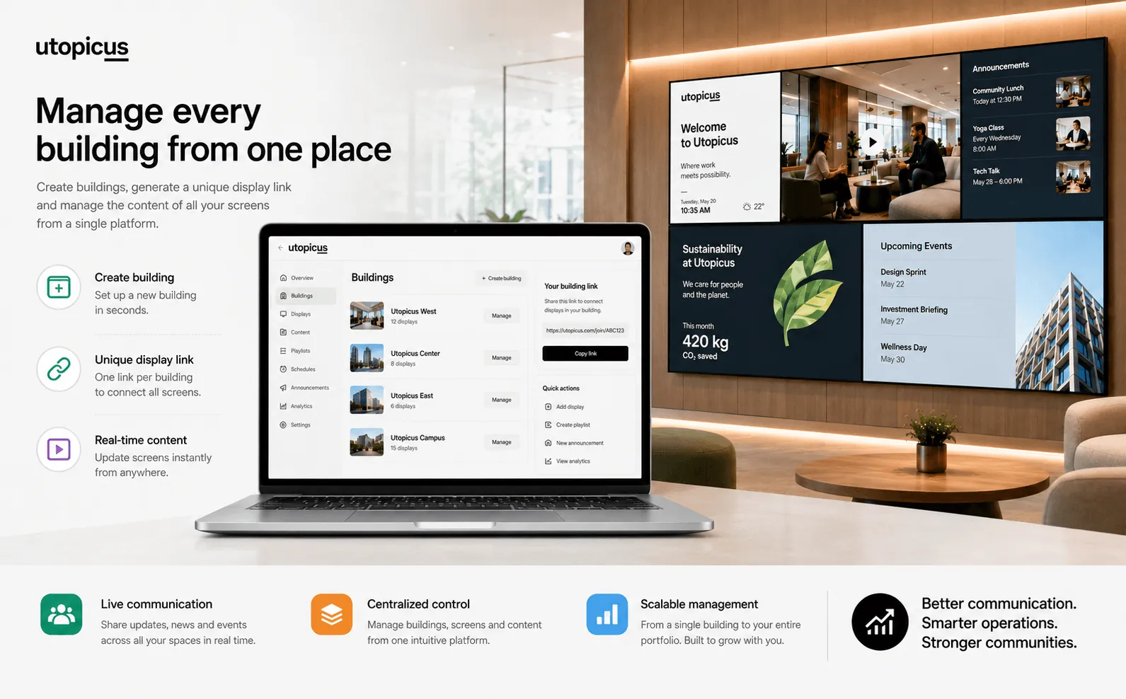 Utopicus- Plataforma de gestión informacional y pantallas multimedia para edificios inteligentes — Galería 1