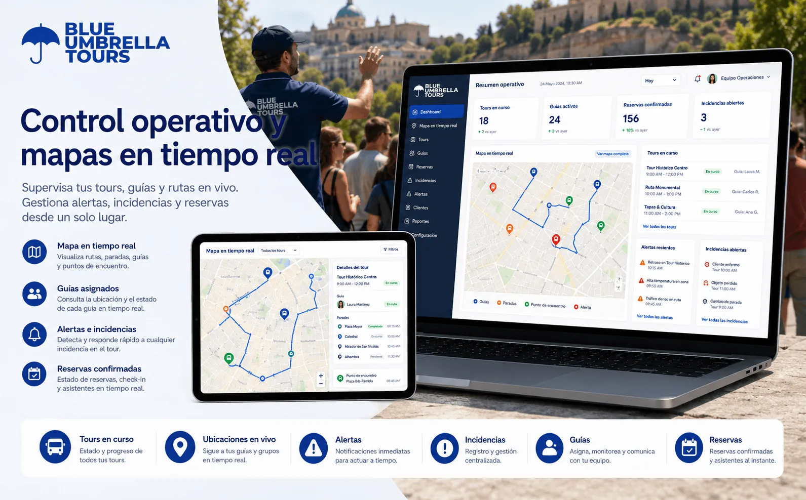 Blue Umbrella Tours — Plataforma de gestión inteligente para tours, reservas, mensajería e incidencias — Galeria 1