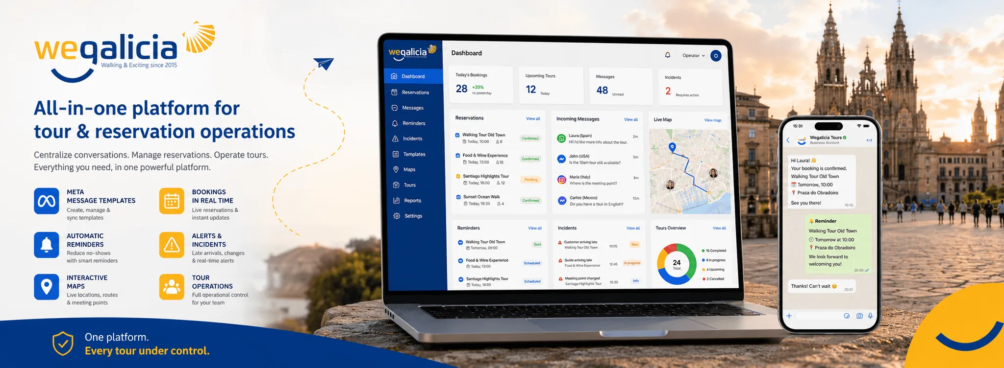 WeGalicia Tours LLC — Plataforma de gestión inteligente para tours, reservas, mensajería e incidencias — Galería